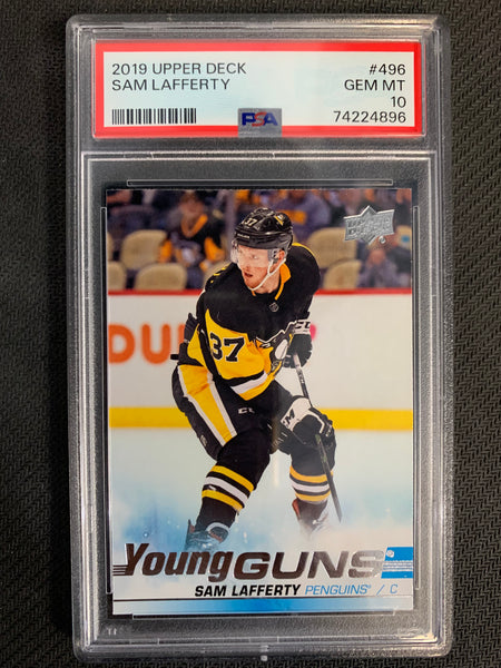 2019-20 UPPER DECK HOCKEY #496 PITTSBURGH PENGUINS - SAM LAFFERTY YOUNG GUNS ROOKIE CARD GRADED PSA 10 GEM MINT