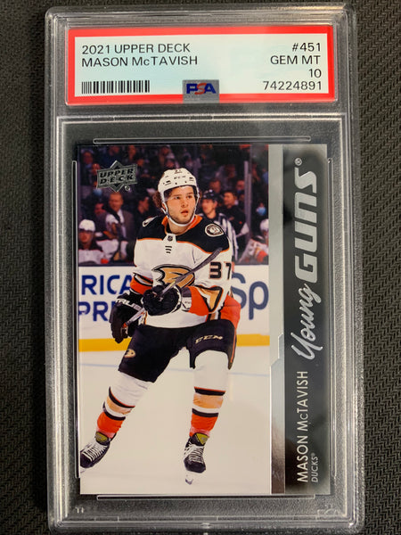 2021-22 UPPER DECK S2 HOCKEY #451 ANAHEIM DUCKS - MASON MCTAVISH YOUNG GUNS ROOKIE CARD GRADED PSA 10 GEM MINT