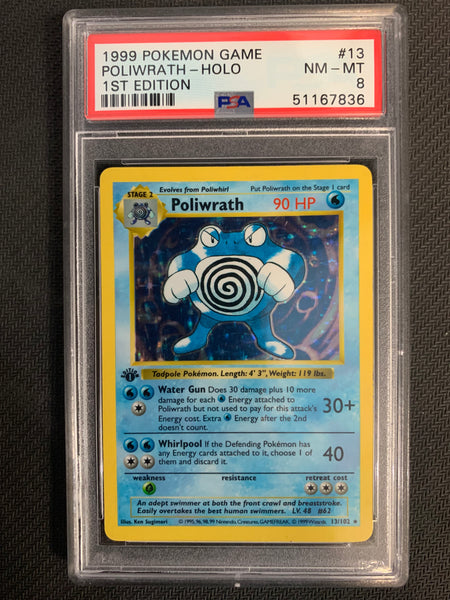 1999 POKEMON GAME 1ST EDITION POLIWRATH HOLO RARE - #13 GRADED PSA 8 NM-MT