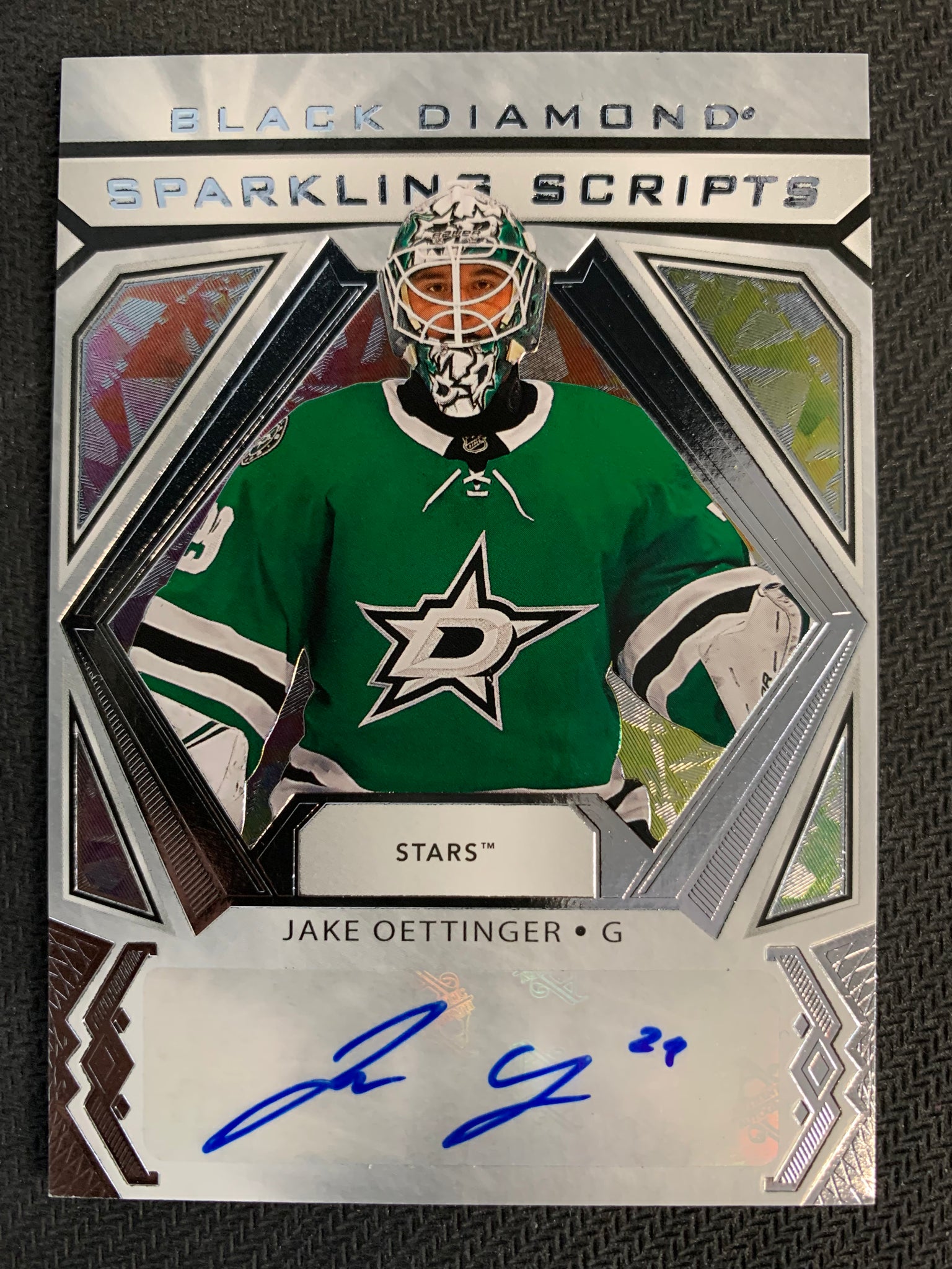 2020-21 UD BLACK DIAMOND HOCKEY #RSC-JO DALLAS STARS - JAKE OETTINGER SPARKLING SCRIPTS ROOKIE AUTO