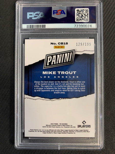 2022 PANINI "THE NATIONAL" #CB18 LOS ANGELES ANGELS - MIKE TROUT CASE BREAKER NUMBERED 129/199 GRADED PSA 9 MINT