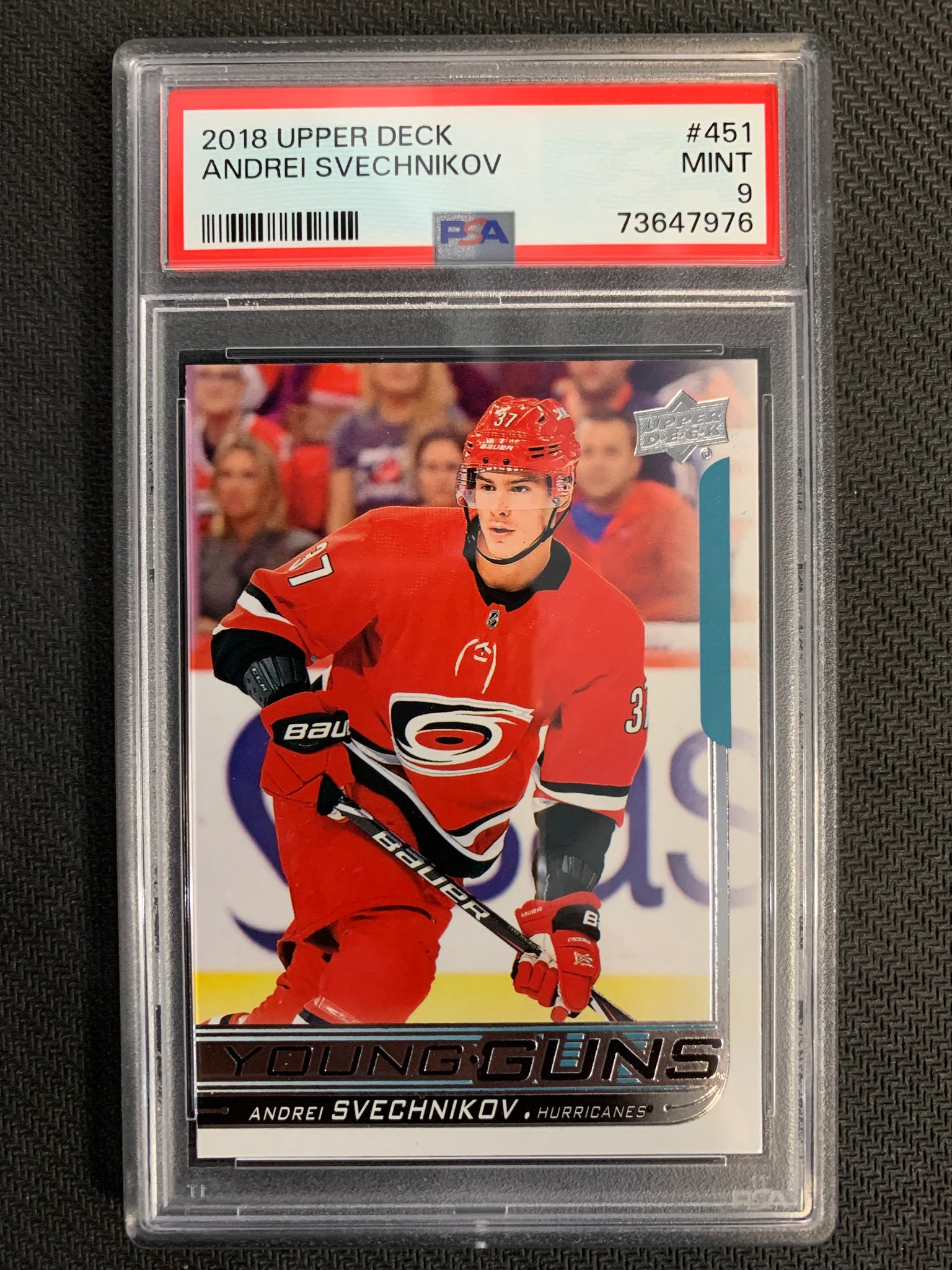 2018-19 UPPER DECK S2 HOCKEY #451 CAROLINA HURRICANES - ANDREI SVECHNIKOV YOUNG GUNS ROOKIE CARD GRADED PSA 9 MINT