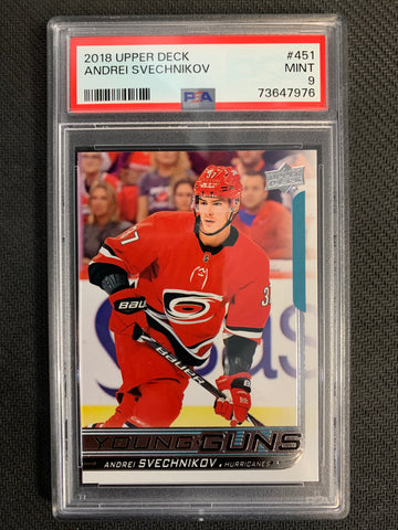 2018-19 UPPER DECK S2 HOCKEY #451 CAROLINA HURRICANES - ANDREI SVECHNIKOV YOUNG GUNS ROOKIE CARD GRADED PSA 9 MINT