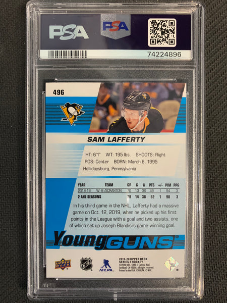 2019-20 UPPER DECK HOCKEY #496 PITTSBURGH PENGUINS - SAM LAFFERTY YOUNG GUNS ROOKIE CARD GRADED PSA 10 GEM MINT