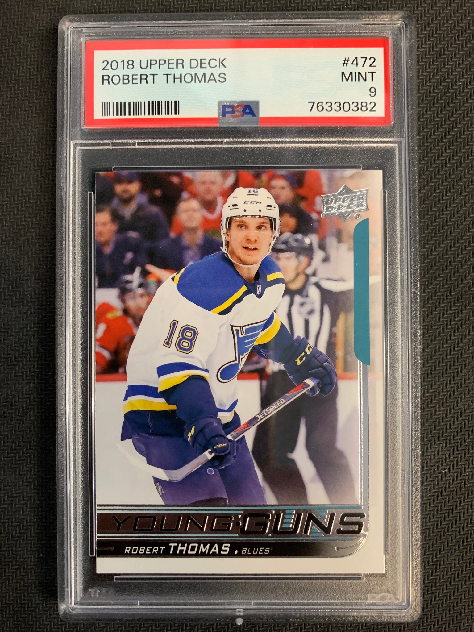 2018-19 UPPER DECK HOCKEY #472 - ST. LOUIS BLUES - ROBERT THOMAS YOUNG GUNS ROOKIE GRADED PSA 9 MINT