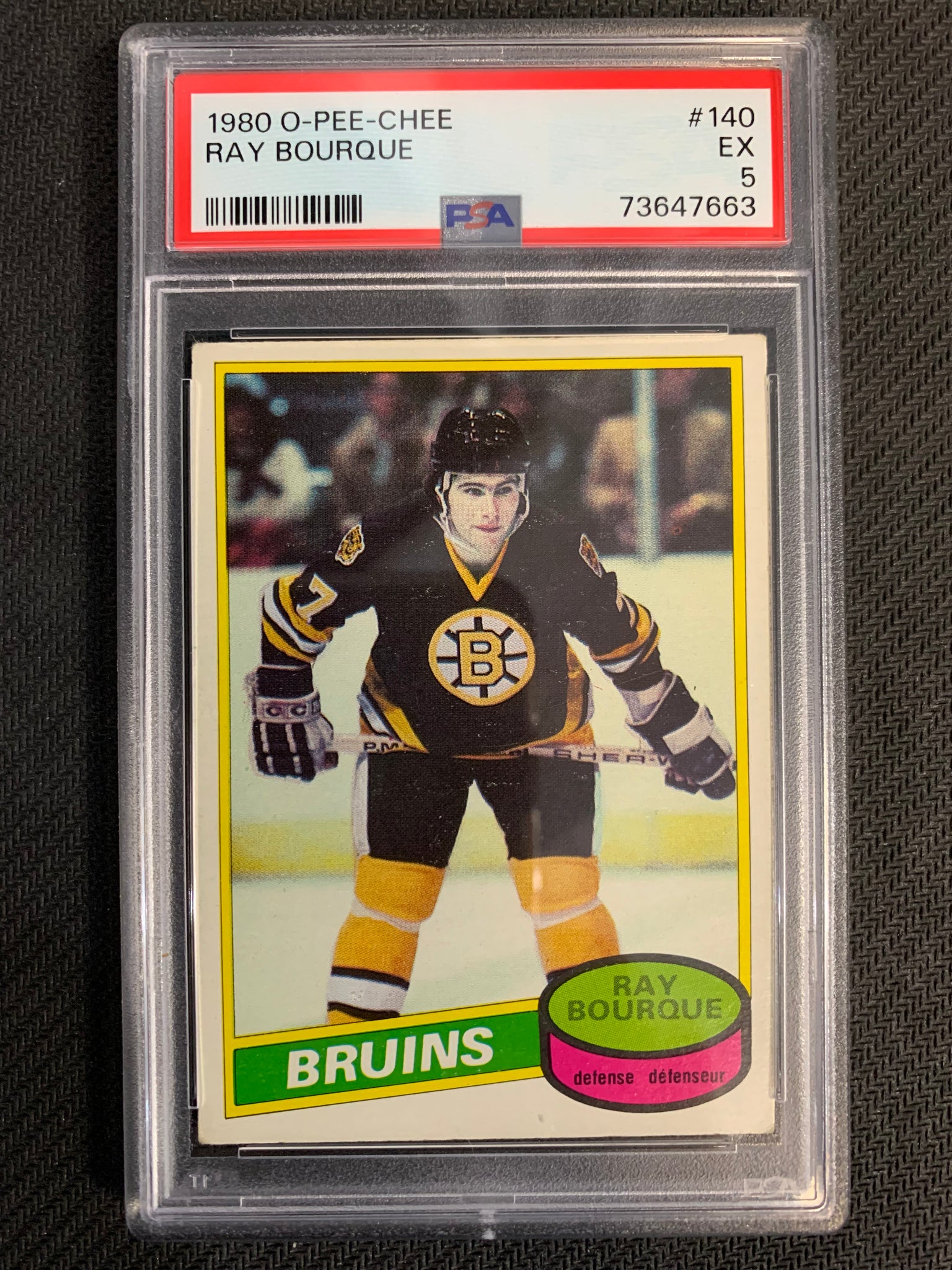 1980-81 O-PEE-CHEE HOCKEY #140 BOSTON BRUINS - RAY BOURQUE ROOKIE CARD GRADED PSA 5 EX