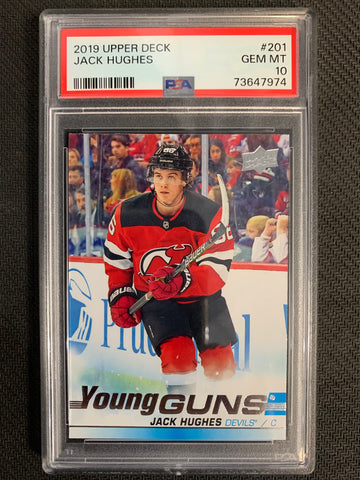 2019-20 UPPER DECK HOCKEY #201 NEW JERSEY DEVILS - JACK HUGHES YOUNG GUNS ROOKIE CARD GRADED PSA 10 GEM MINT