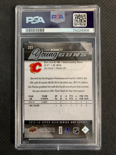 2015-16 UPPER DECK HOCKEY #231 CALGARY FLAMES - SAM BENNETT YOUNG GUNS ROOKIE CARD GRADED PSA 9 MINT