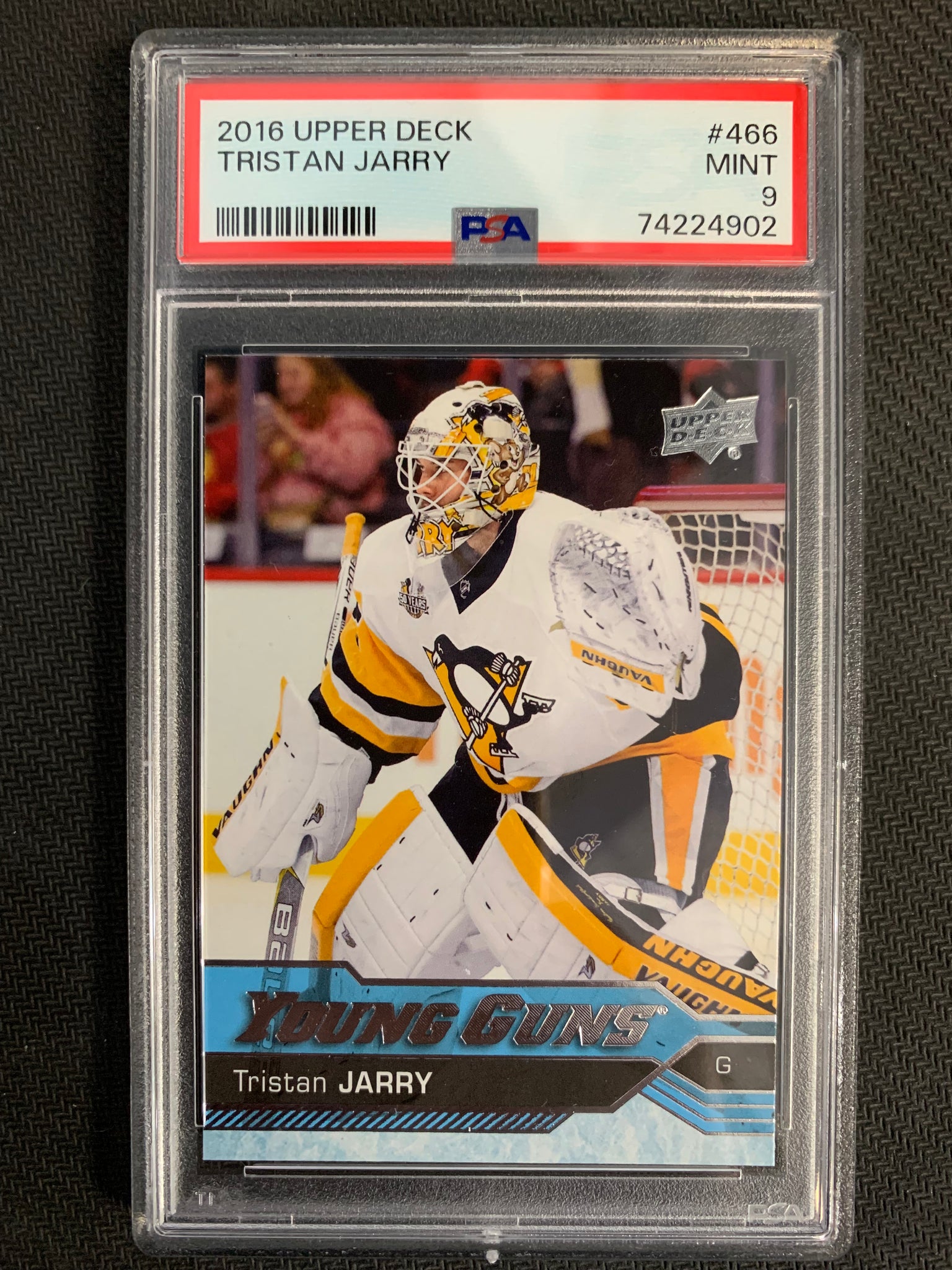 2016-17 UPPER DECK HOCKEY #466 PITTSBURGH PENGUINS - TRISTAN JARRY YOUNG GUNS ROOKIE CARD GRADED PSA 9 MINT