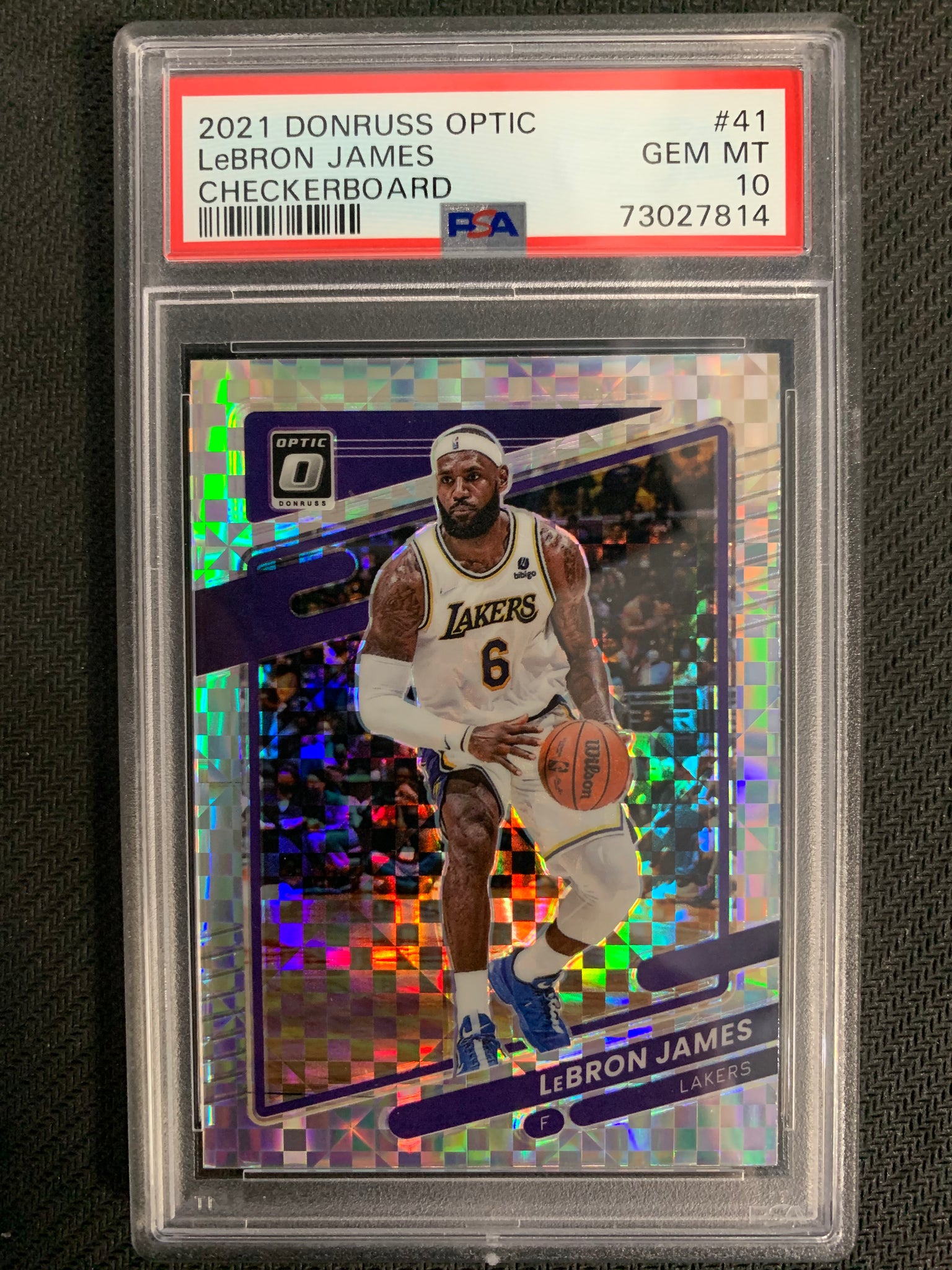 2021 DONRUSS OPTIC NBA BASKETBALL #41 LOS ANGELES LAKERS - LEBRON JAMES CHECKERBOARD SSP GRADED PSA 10 GEM MINT