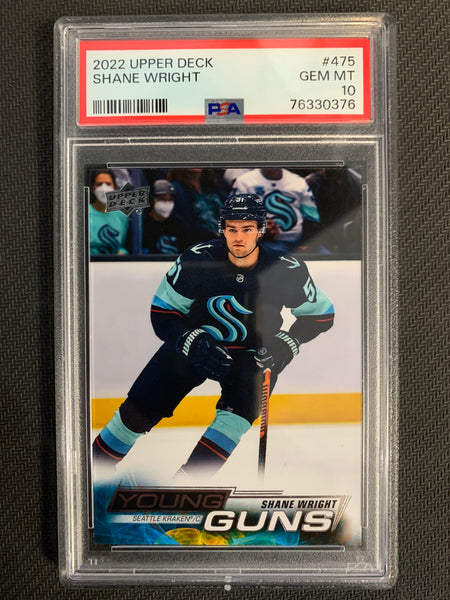 2022-23 UPPER DECK HOCKEY #475 SEATTLE KRAKEN  - SHANE WRIGHT YOUNG GUNS ROOKIE GRADED PSA 10 GEM MINT