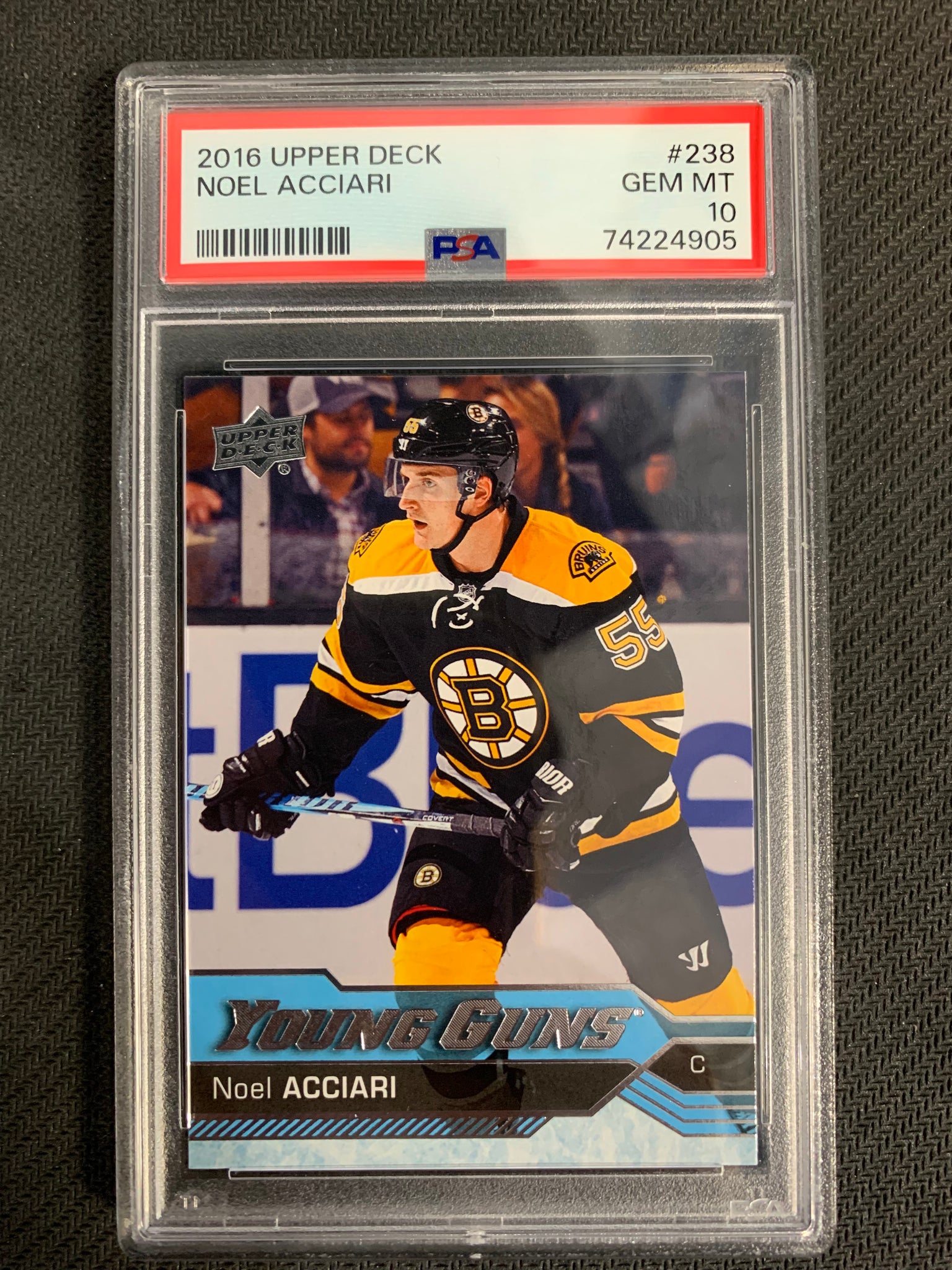 2016-17 UPPER DECK HOCKEY #238 BOSTON BRUINS - NOEL ACCIARI YOUNG GUNS ROOKIE CARD GRADED PSA 10 GEM MINT