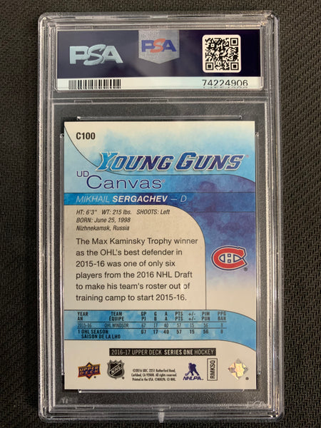 2016-17 UPPER DECK HOCKEY #C100 MONTREAL CANADIENS - MIKHAIL SERGACHEV CANVAS YOUNG GUNS ROOKIE CARD GRADED PSA 10 GEM MINT