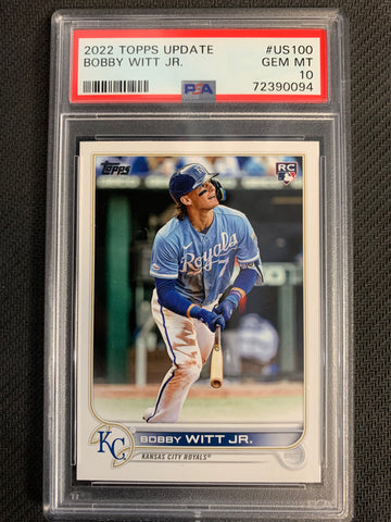 2022 TOPPS UPDATE BASEBALL #US100 KANSAS CITY ROYALS - BOBBY WITT JR ROOKIE CARD GRADED PSA 10 GEM MINT