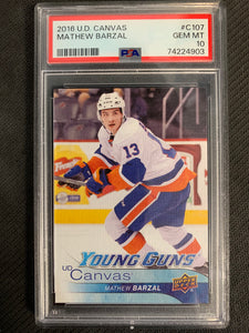 2016-17 UPPER DECK HOCKEY #C107 NEW YORK ISLANDERS - MATHEW BARZAL CANVAS YOUNG GUNS ROOKIE CARD GRADED PSA 10 GEM MINT