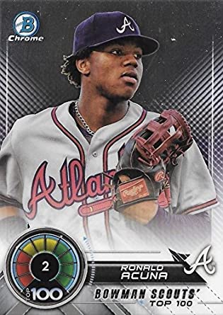 2018 BOWMAN CHROME BASEBALL #BTP-2 ATLANTA BRAVES - RONALD ACUNA JR BOWMAN SCOUTS TOP 100 CARD