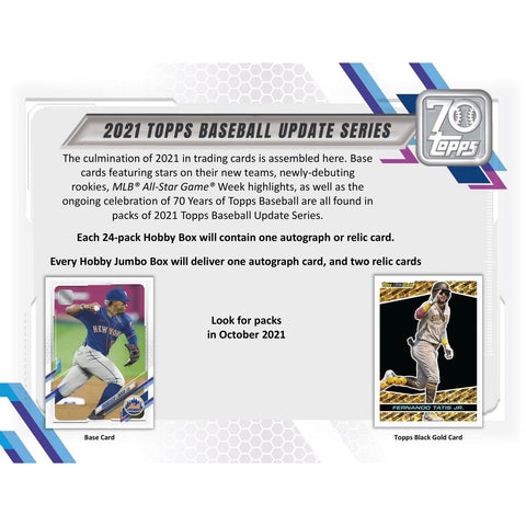 2021 TOPPS BASEBALL UPDATE SERIES HOBBY BOX SINGLE PACKS - NEW!