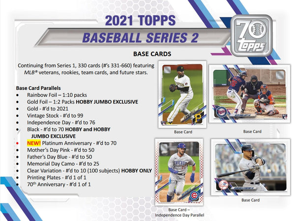 2021 TOPPS BASEBALL SERIES 2 HOBBY BOXES - NEW!