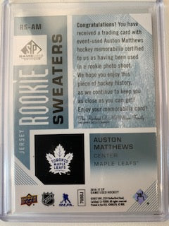 2016-17 UPPER DECK SP GAME USED HOCKEY #RS-AM TORONTO MAPLE LEAFS - AUSTON MATTHEWS JERSEY ROOKIE SWEATERS ROOKIE CARD 258/499