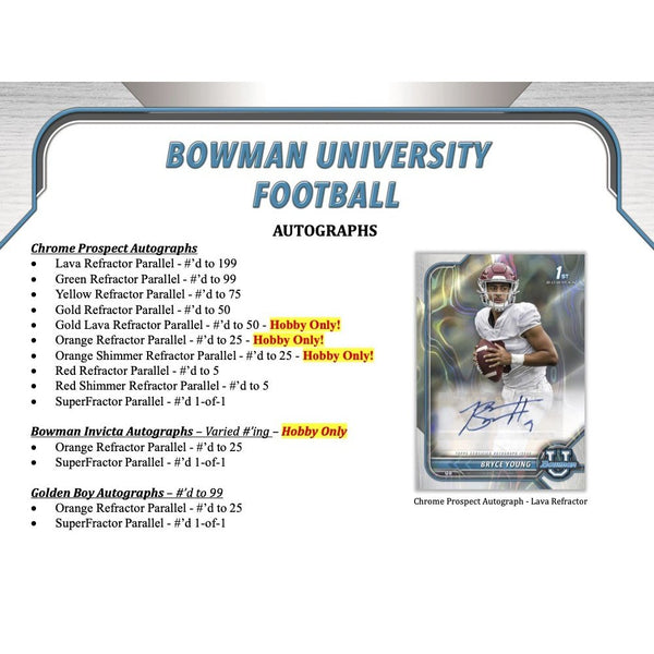 2021-22 BOWMAN CHROME UNIVERSITY FOOTBALL HOBBY BOXES - NEW!