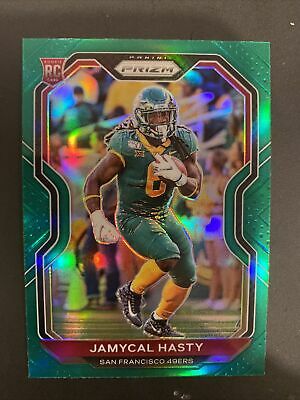 2019-20 PANINI PRIZM FOOTBALL #303 SAN FRANCISCO 49ERS - JAMYCAL HASTY GREEN PRIZM ROOKIE CARD RAW