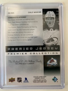 2019-20 UPPER DECK PREMIER COLLECTION HOCKEY #02-MA COLORADO AVALANCHE - CALE MAKAR PREMIER JERSEY ROOKIE CARD 43/49