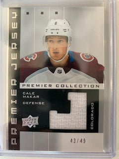 2019-20 UPPER DECK PREMIER COLLECTION HOCKEY #02-MA COLORADO AVALANCHE - CALE MAKAR PREMIER JERSEY ROOKIE CARD 43/49