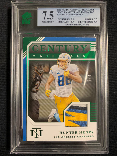 2020 PANINI NATIONAL TREASURES FOOTBALL #CM-HH LOS ANGELES CHARGERS - HUNTER HENRY CENTURY MATERIALS PATCH NUMBERED 1/5 GRADED MNT 7.5