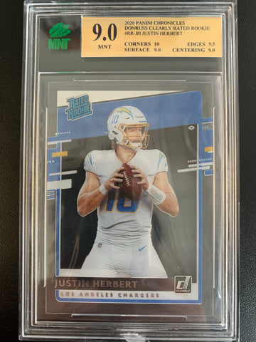 2020 PANINI CHRONICLES FOOTBALL #RR-JH LOS ANGELES CHARGERS - JUSTIN HERBERT CLEARLY DONRUSS RATED ROOKIE CARD GRADED MNT 9.0 MINT