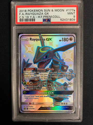 2018 POKEMON SUN & MOON RAYQUAZA GX FULL ART PREMIUM COLLECTION PROMO 177a - GRADED PSA 9 MINT