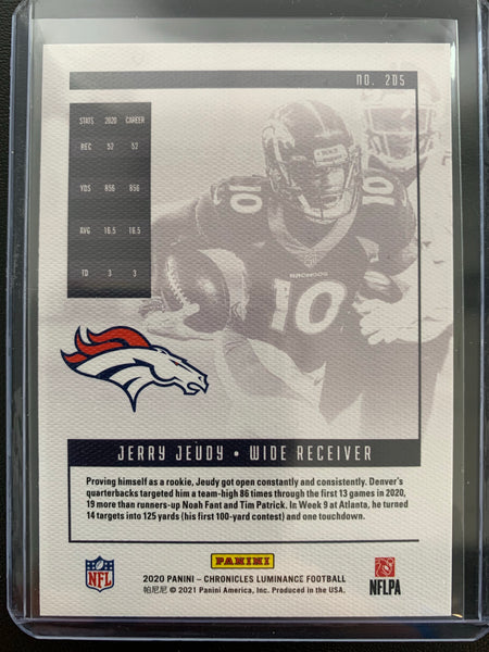 2020 PANINI CHRONICLES LUMINANCE FOOTBALL #205 DENVER BRONCOS - JERRY JEUDY LUMINANCE ROOKIE CARD