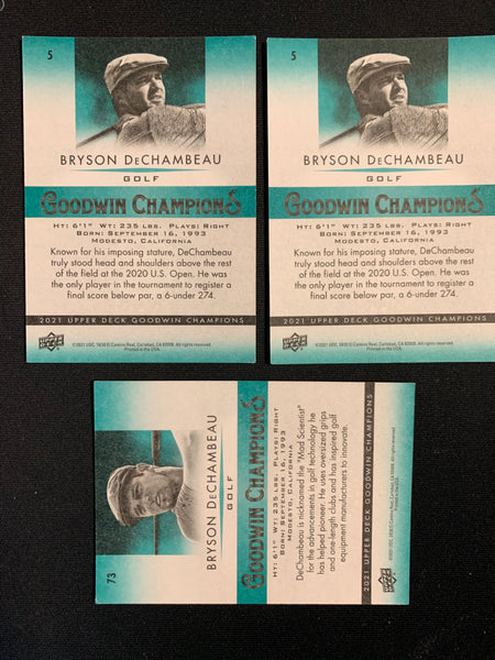 2021 UPPER DECK GOODWIN CHAMPIONS - BRYSON DECHAMBEAU 3 CARD LOT