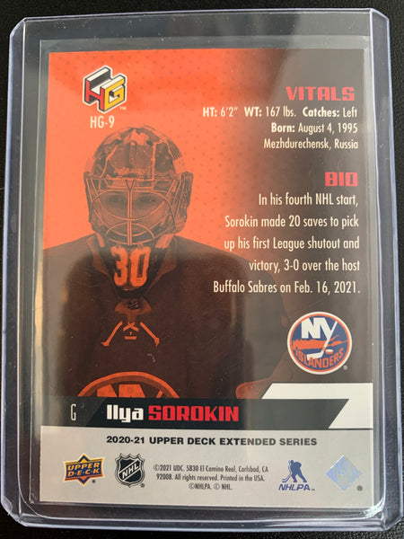 2020-21 UPPER DECK EXTENDED HOCKEY #HG-9 NEW YORK ISLANDERS - ILYA SOROKIN HOLOGR-FX ROOKIE CARD