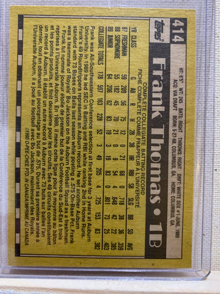 1990-91 TOPPS BASEBALL #414 - FRANK THOMAS ROOKIE CARD RAW