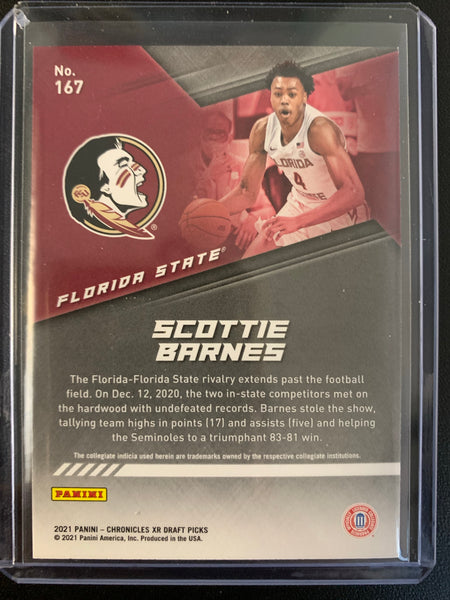 2021 PANINI CHRONICLES DRAFT PICKS BASKETBALL #167 TORONTO RAPTORS - SCOTTIE BARNES CHRONICLES XR ROOKIE CARD