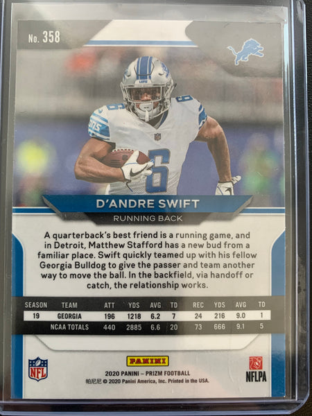 2020 PANINI PRIZM FOOTBALL #358 DETROIT LIONS - D'ANDRE SWIFT ROOKIE CARD