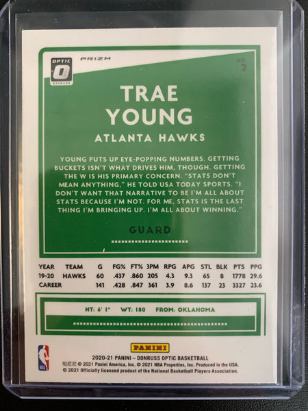 2020-2021 PANINI DONRUSS OPTIC NBA BASKETBALL #2 ATLANTA HAWKS - TRAE YOUNG SILVER HOLO PRIZM