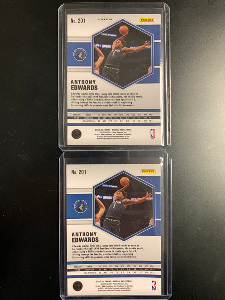 2020-2021 PANINI MOSAIC NBA BASKETBALL MINNESOTA TIMBERWOLVES - ANTHONY EDWARDS MOSAIC ROOKIE 2 CARD LOT