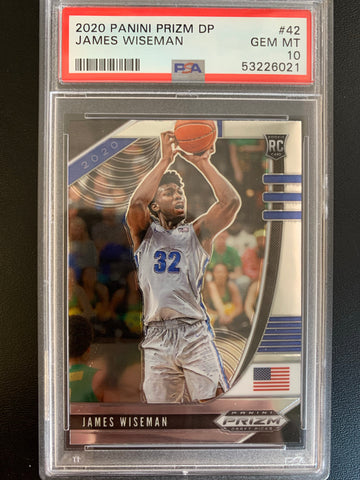 2020 PANINI PRIZM DRAFT PICKS BASKETBALL #42 GOLDEN STATE WARRIORS -JAMES WISEMAN ROOKIE CARD GRADED PSA 10 GEM MT