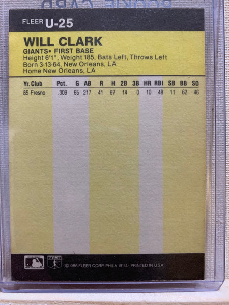 1986-87 FLEER BASEBALL UPDATE #U-25 SAN FRANCISCO GIANTS - WILL CLARK ROOKIE CARD RAW
