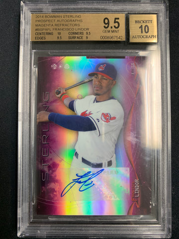 2014 BOWMAN STERLING BASEBALL #BSPAFL CLEVELAND INDIANS - FRANCISCO LINDOR MAGENTA PROSPECTS AUTO NUMBERED 33/99 GRADED BGS 9.5/10