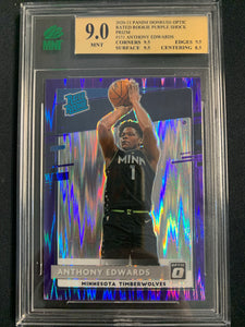 2020-2021 PANINI DONRUSS OPTIC NBA BASKETBALL #151 MINNESOTA TIMERWOLVES - ANTHONY EDWARDS OPTIC PURPLE SHOCK PRIZM RATED ROOKIE CARD GRADED MNT 9.0 MINT