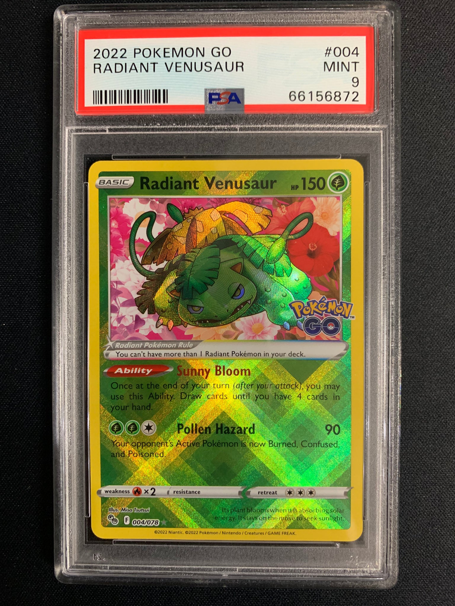 2022 POKEMON GO TCG RADIANT VENUSAUR HOLO RARE #004/078 - GRADED PSA 9 MINT