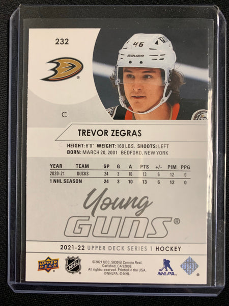 2021-22 UPPER DECK S1 HOCKEY #232 ANAHEIM DUCKS - TREVOR ZEGRAS YOUNG GUNS ROOKIE CARD