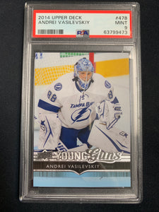 2014-15 UPPER DECK HOCKEY #478 TAMPA BAY LIGHTNING - ANDREI VASILEVSKIY YOUNG GUNS ROOKIE CARD GRADED PSA 9 MINT