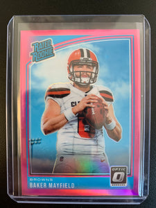 2018 PANINI DONRUSS OPTIC FOOTBALL #153 CLEVELAND BROWNS - BAKER MAYFIELD RATED ROOKIE PINK PARALLEL ROOKIE CARD