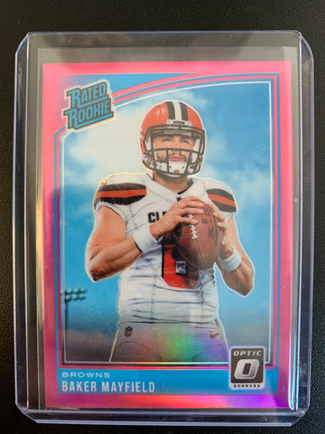 2018 PANINI DONRUSS OPTIC FOOTBALL #153 CLEVELAND BROWNS - BAKER MAYFIELD RATED ROOKIE PINK PARALLEL ROOKIE CARD