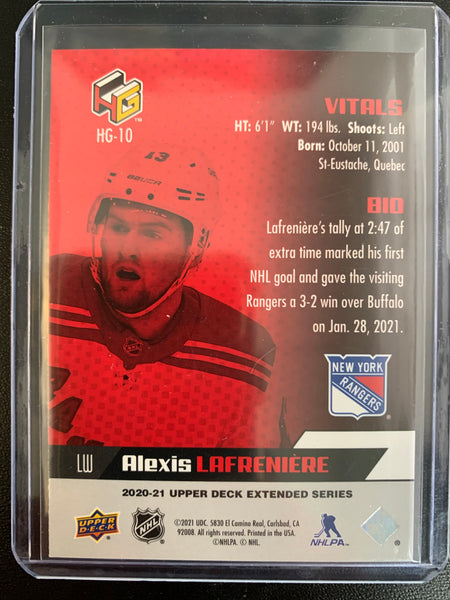 2020-21 UPPER DECK EXTENDED HOCKEY #HG-10 NEW YORK RANGERS - ALEXIS LAFRENIERE HOLOGR-FX ROOKIE CARD