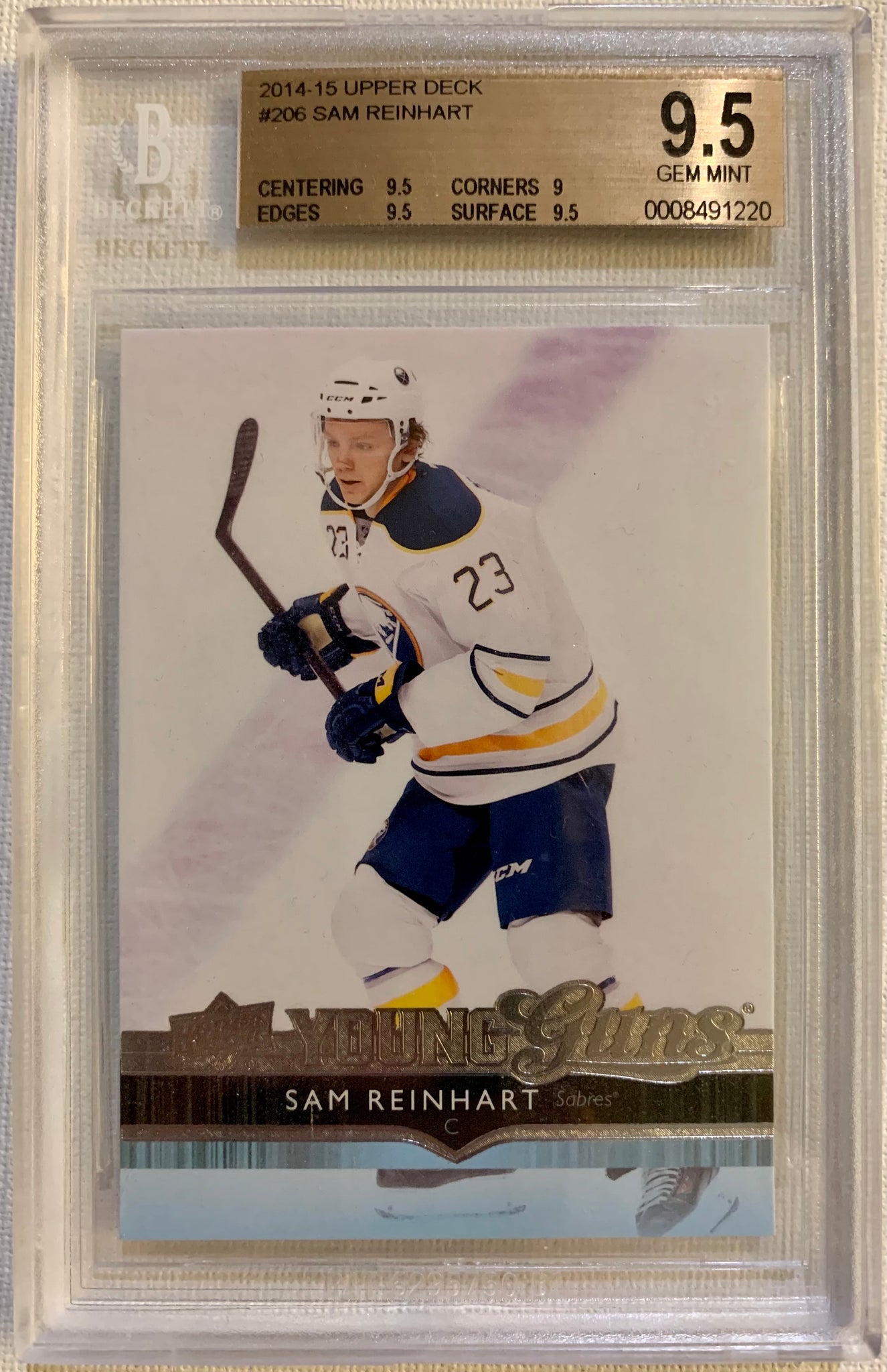 2014-15 UPPER DECK HOCKEY #206 BUFFALO SABRES - SAM REINHART ROOKIE CARD GRADED BGS 9.5 GEM MINT