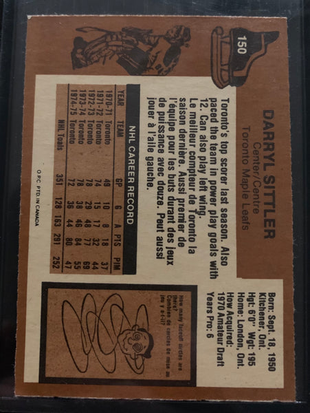 1975-76 O-PEE-CHEE HOCKEY #150 TORONTO MAPLE LEAFS - DARRYL SITTLER CARD RAW